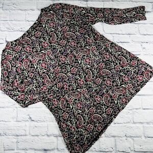 J. Jill Wearever Collection Paisley Floral Long Sleeve Top Black Pink Purple L